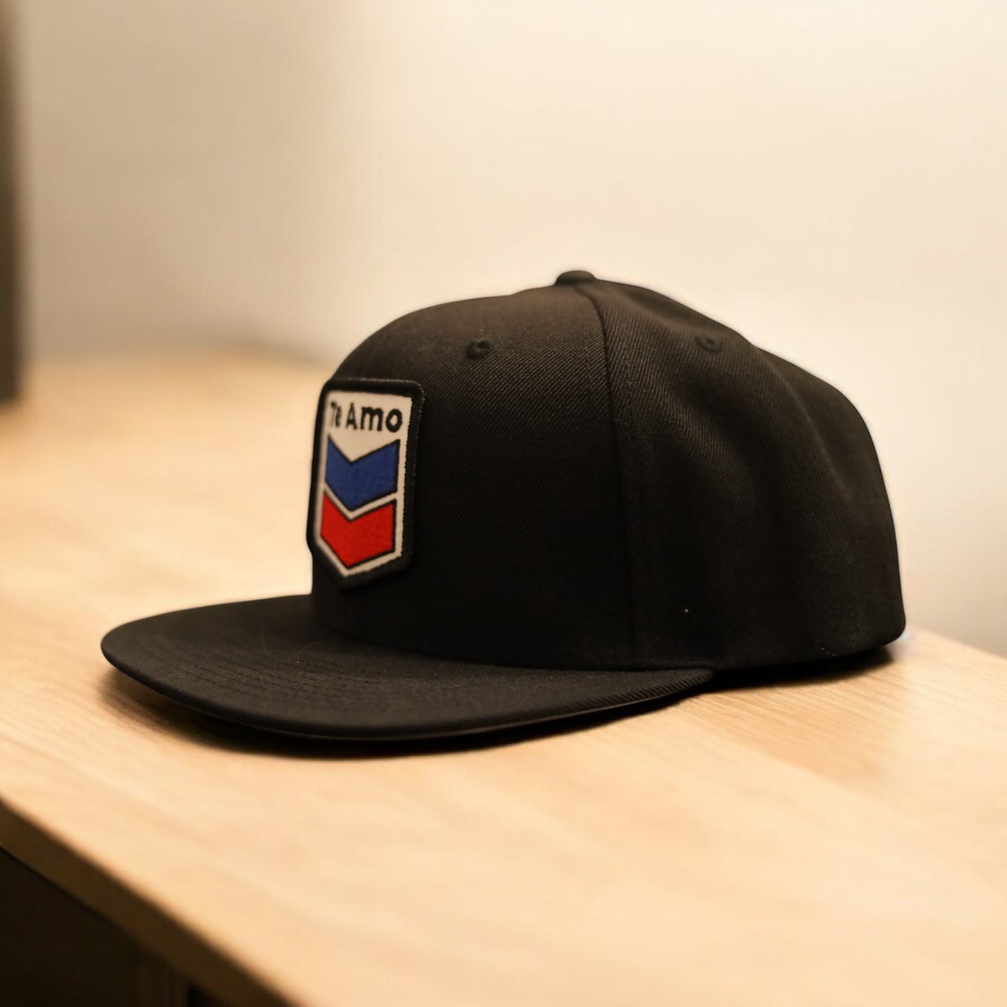 3 Bird Lifestyle Baseball Style Flat Bill • Black • Te Amo (Blue and Red) Patch