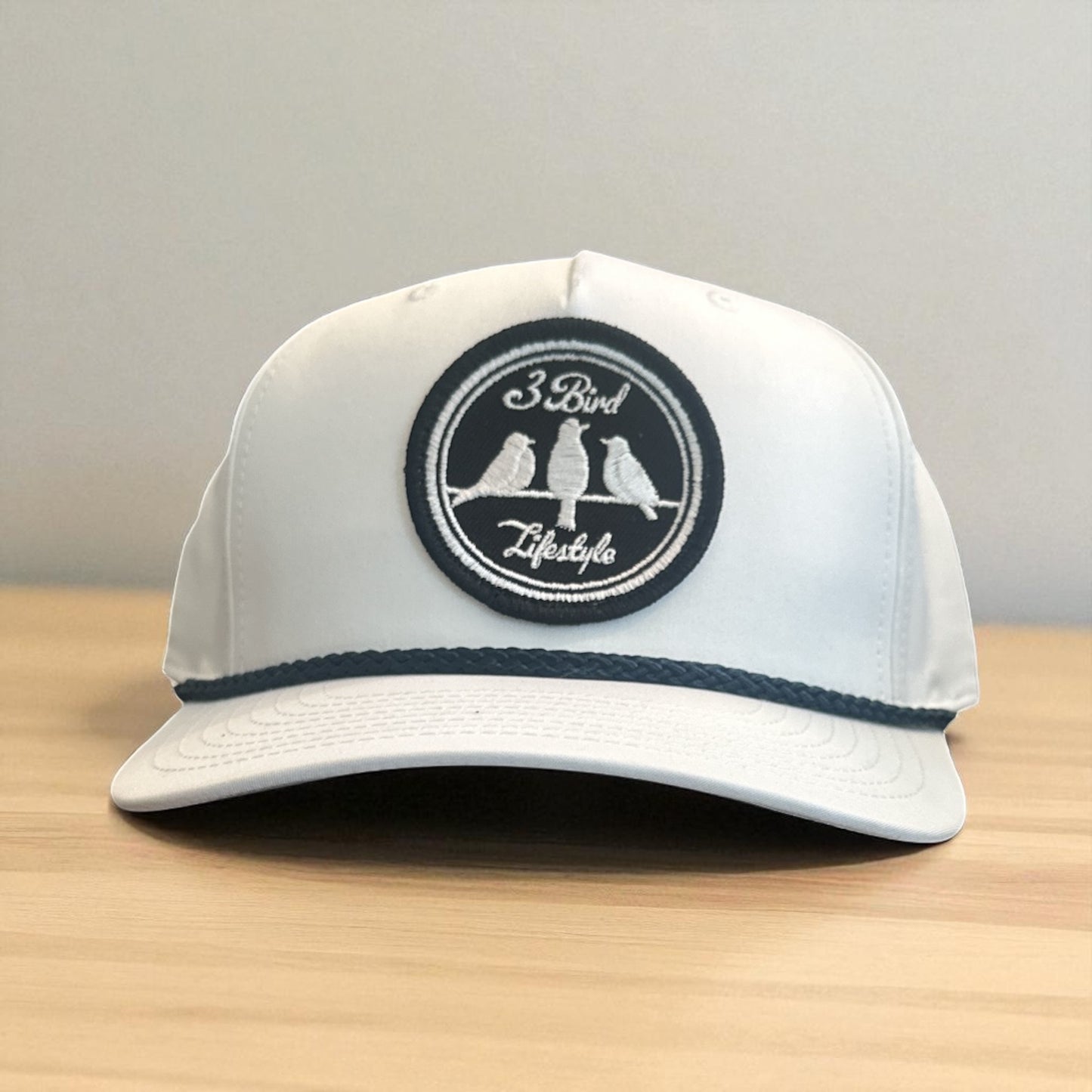 3 Bird Lifestyle Classic Rope Hat •White & Navy• 3 Bird Lifestyle Patch