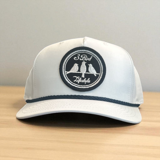 3 Bird Lifestyle Classic Rope Hat •White & Navy• 3 Bird Lifestyle Patch