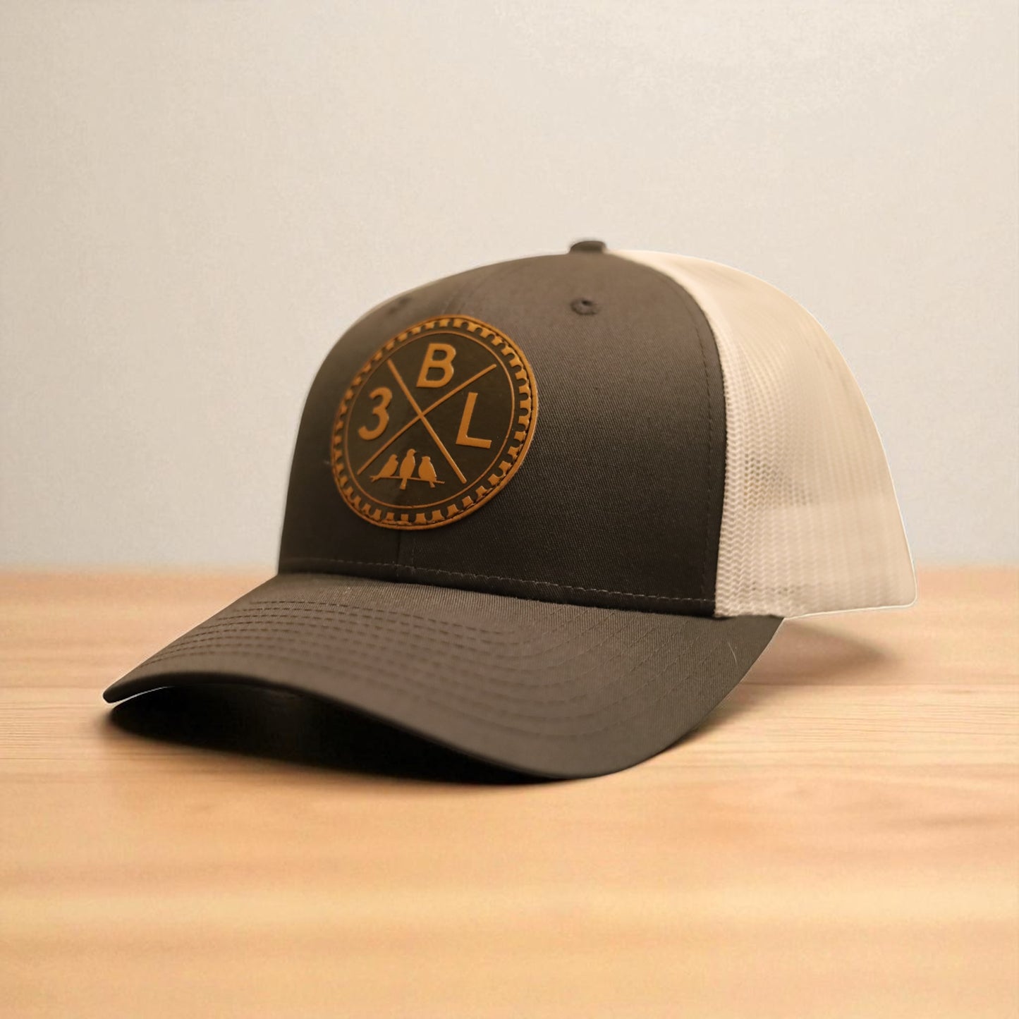 3 Bird Lifestyle Low Profile Trucker Hat • Dark Grey & White • Leather Patch 3BLX