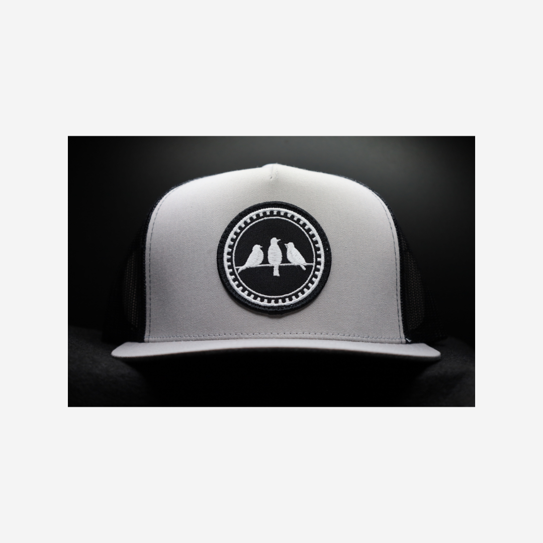 3 Bird Lifestyle Flat Bill Trucker • Silver & Black • 3 Birds Only Patch