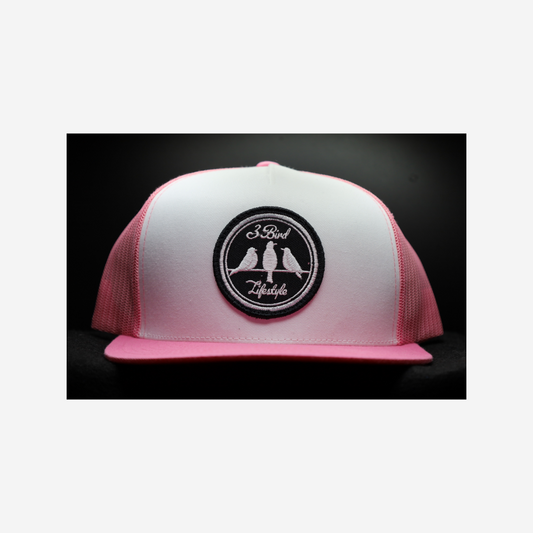 3 Bird Lifestyle Flat Bill Trucker •Pink & White• 3 Bird Lifestyle Patch