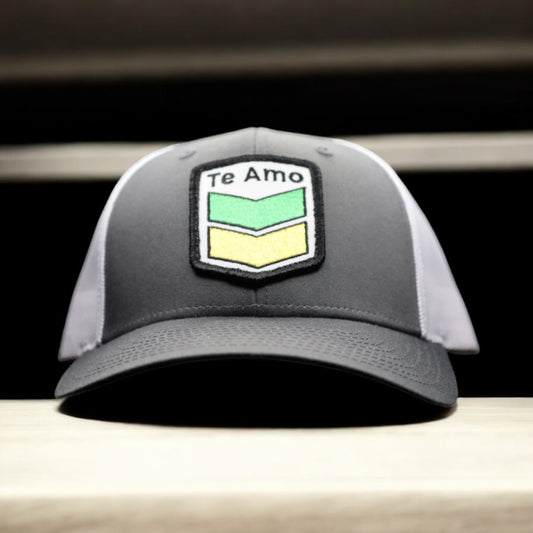 3 Bird Lifestyle Low Profile Trucker Hat • Dark Grey & White • Te Amo (Jamaica) Patch