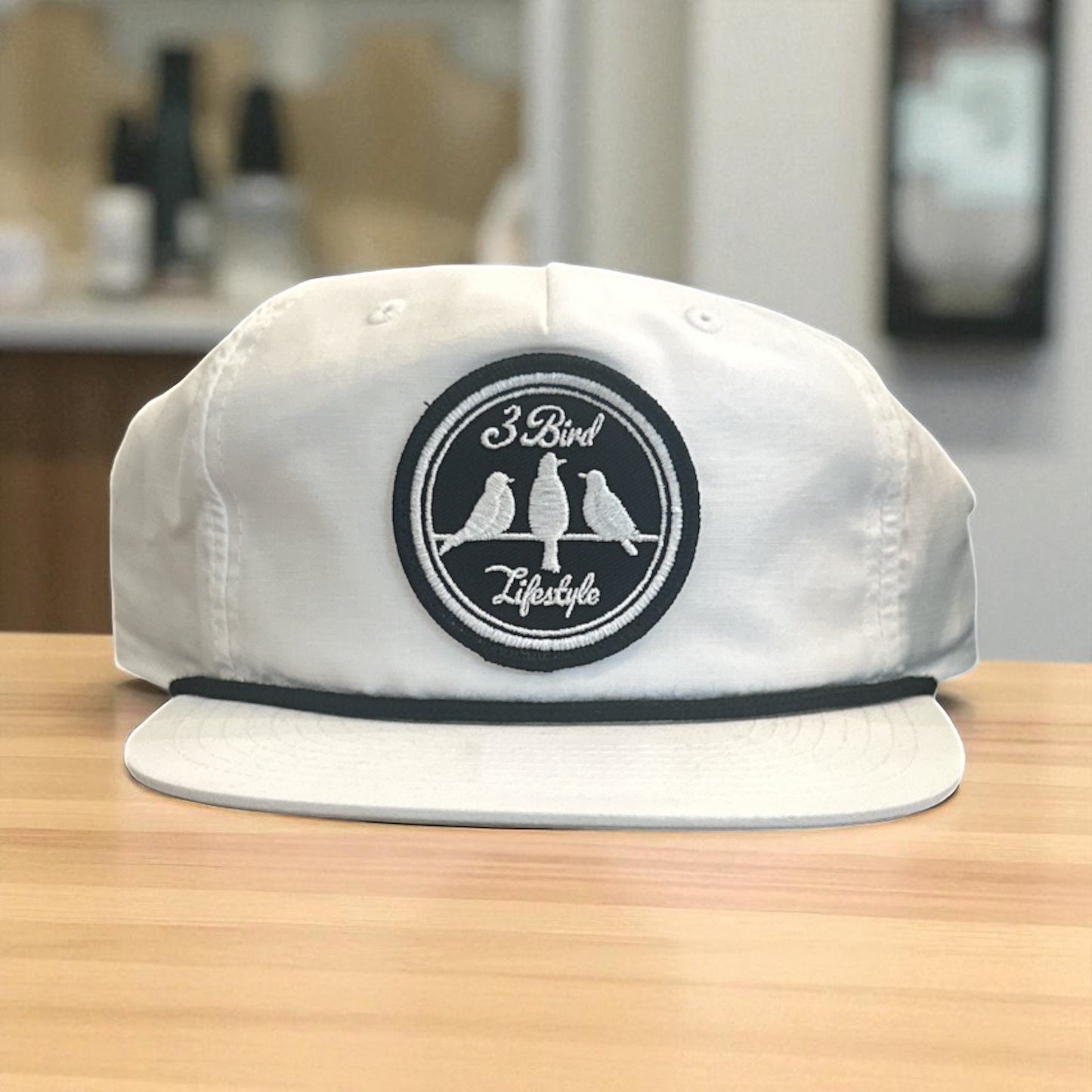 3 Bird Lifestyle Grandpa Rope Hat • White with Black Rope • 3 Bird Lifestyle Patch