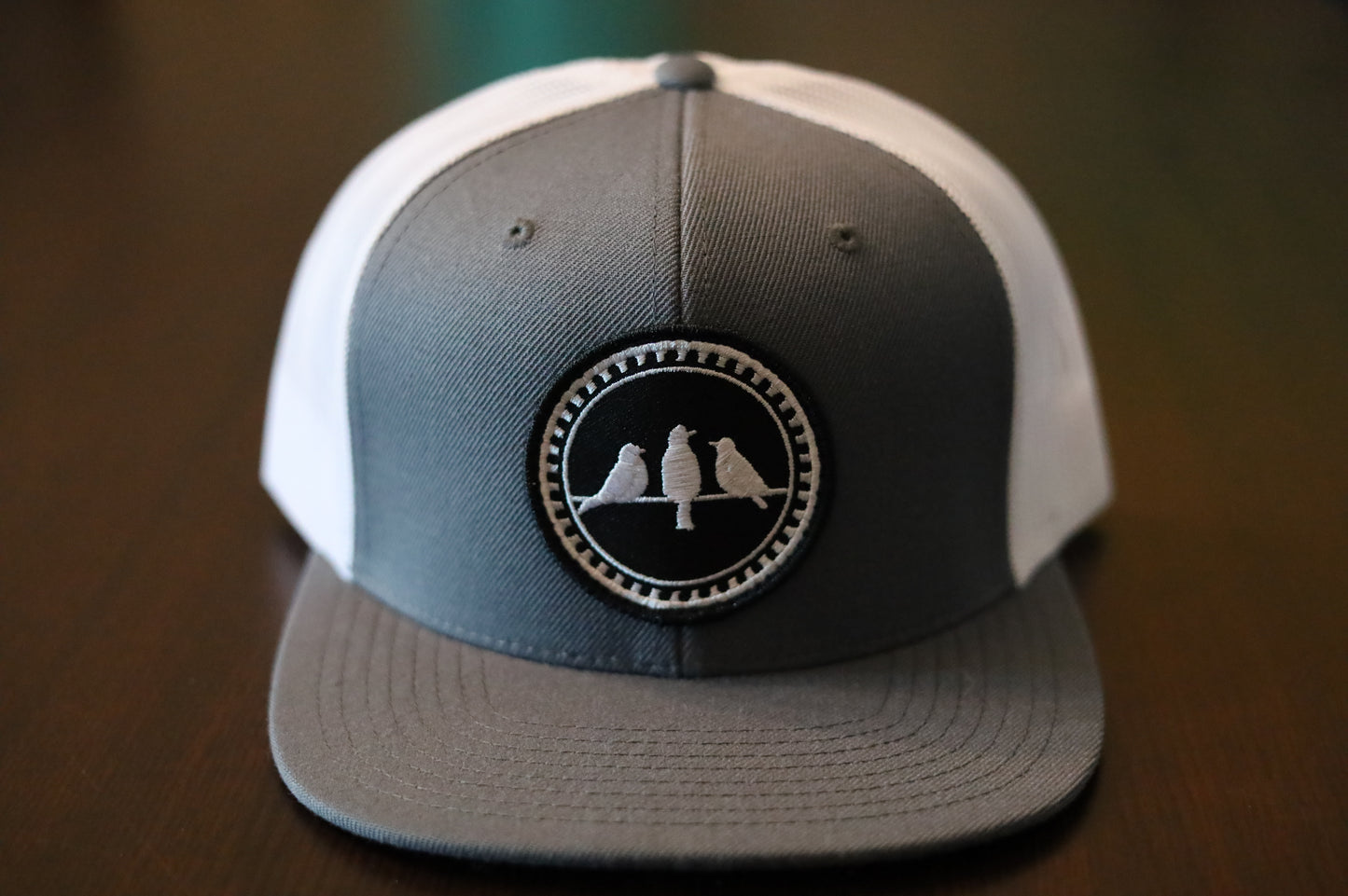 Richardson 511 Wool Blend Snapback Flat Bill Trucker • Grey & White • Birds Only Patch