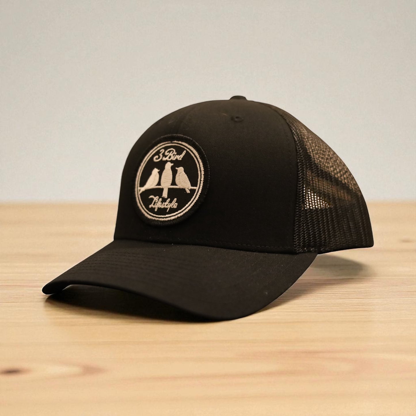 3 Bird Lifestyle Trucker Hat • Black • Embroidered Patch 3 Bird Lifestyle
