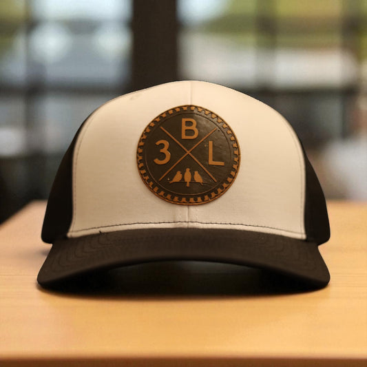3 Bird Lifestyle Trucker Hat • White / Black • Leather Patch 3BLX