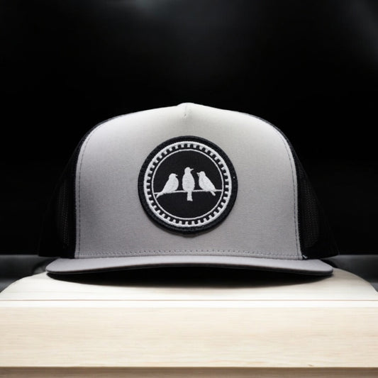 3 Bird Lifestyle Flat Bill Trucker • Silver & Black • 3 Birds Only Patch