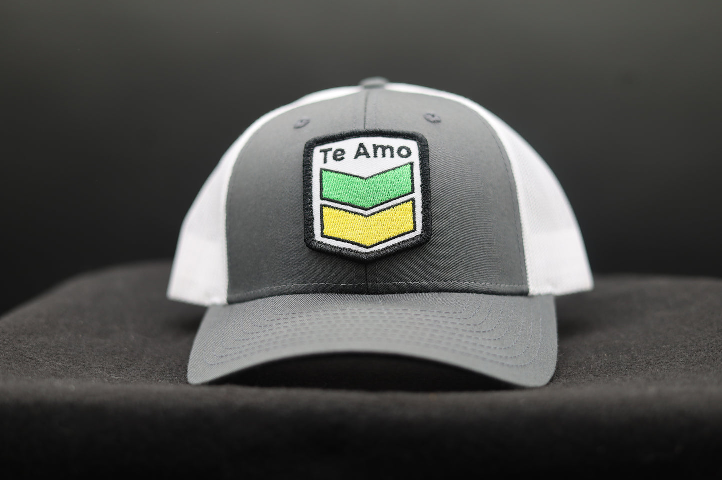 3 Bird Lifestyle Low Profile Trucker Hat • Dark Grey & White • Te Amo (Jamaica) Patch