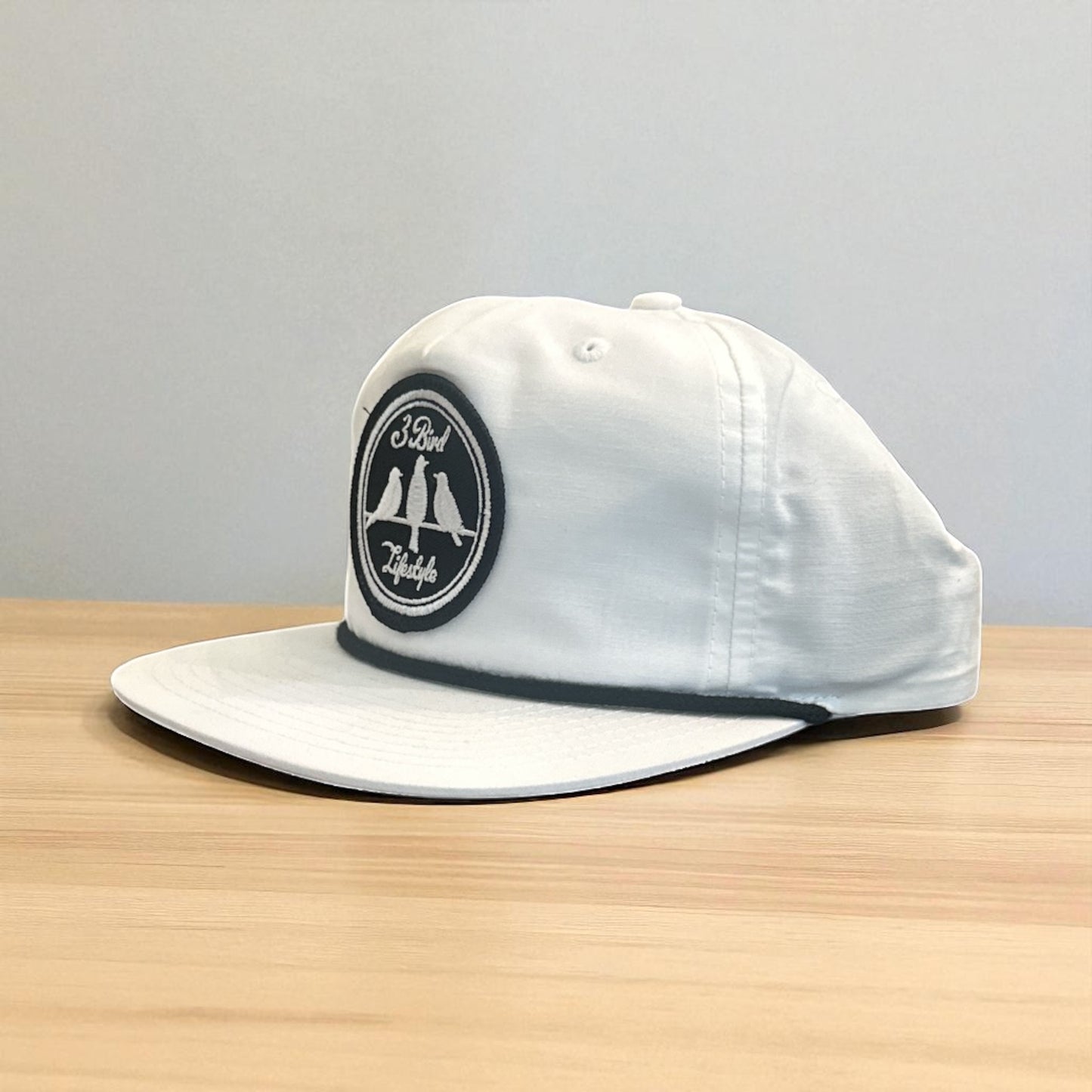3 Bird Lifestyle Grandpa Rope Hat • White with Black Rope • 3 Bird Lifestyle Patch