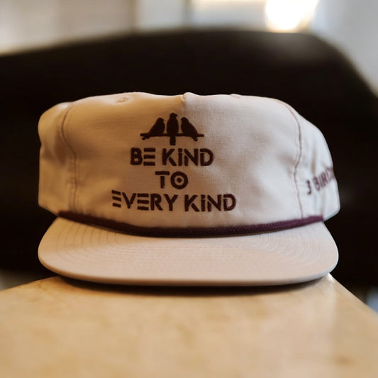 3 Bird Lifestyle Grandpa Rope Hat • Pale Peach with Maroon Rope • Be Kind To Every Kind