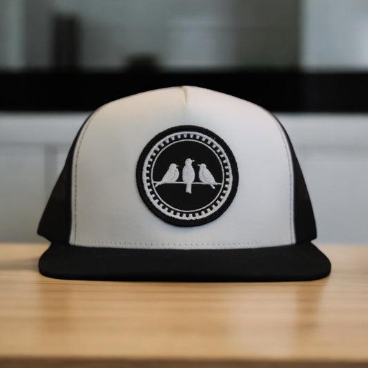 3 Bird Lifestyle Flat Bill Trucker • Black & White• Birds Only Patch