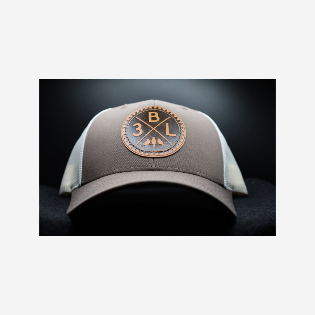 3 Bird Lifestyle Low Profile Trucker Hat • Brown/White • 3BLX Leather Patch