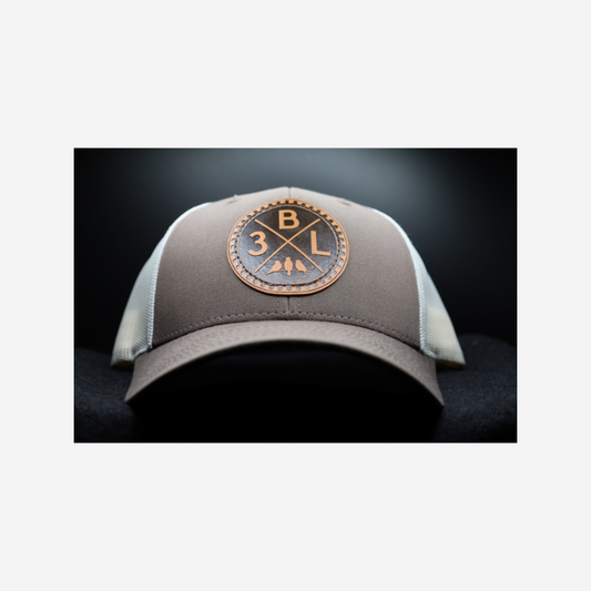 3 Bird Lifestyle Low Profile Trucker Hat • Brown/White • 3BLX Leather Patch