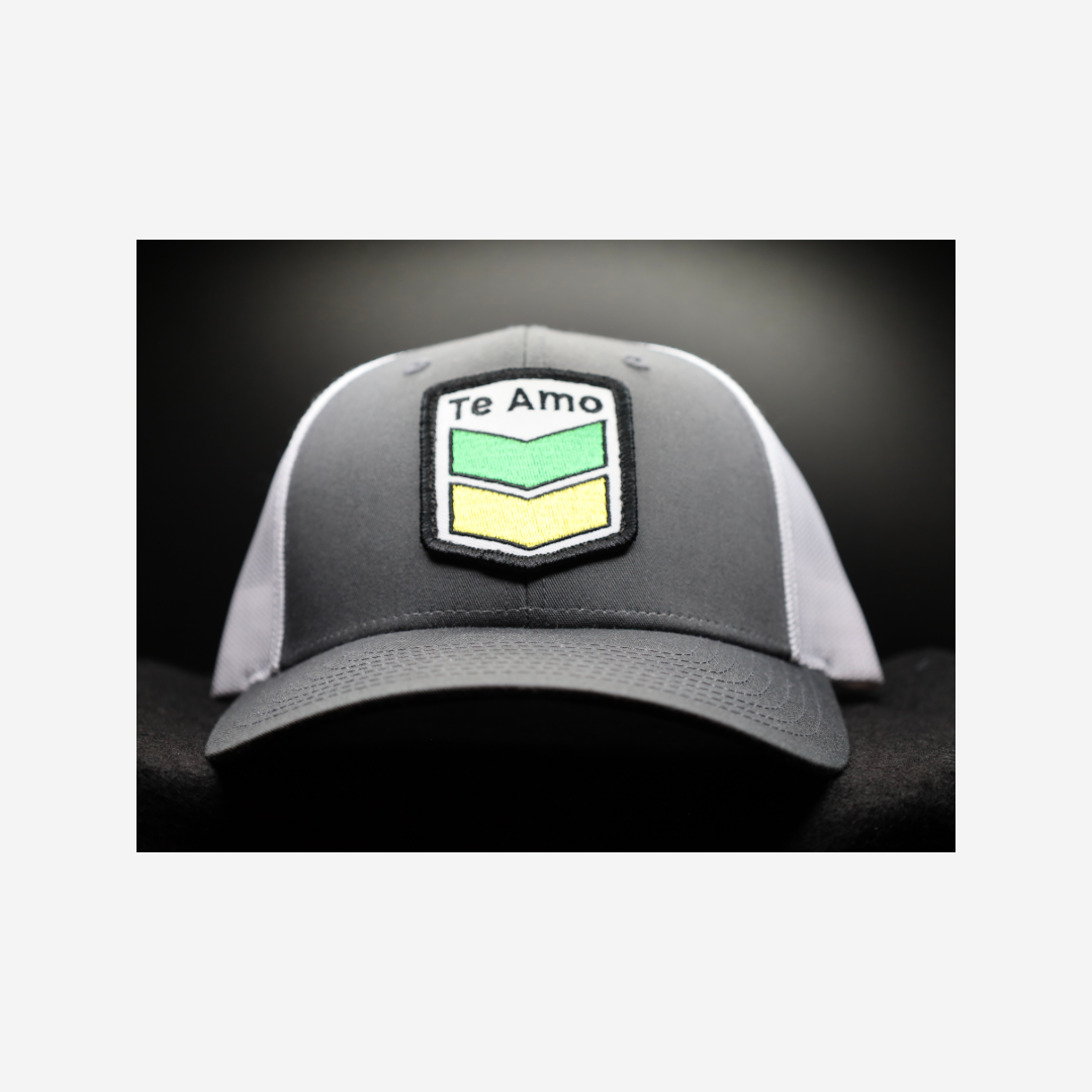 3 Bird Lifestyle Low Profile Trucker Hat • Dark Grey & White • Te Amo (Jamaica) Patch