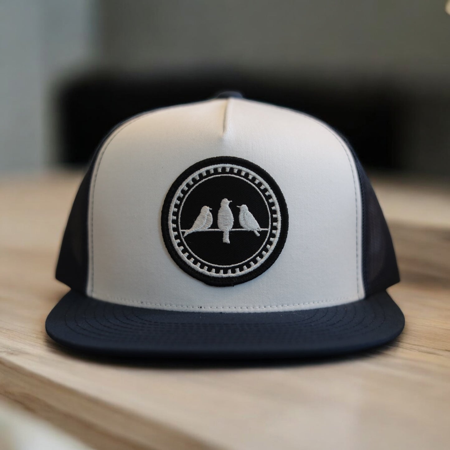 3 Bird Lifestyle Flat Bill Trucker • Navy & White • 3 Birds Only Patch