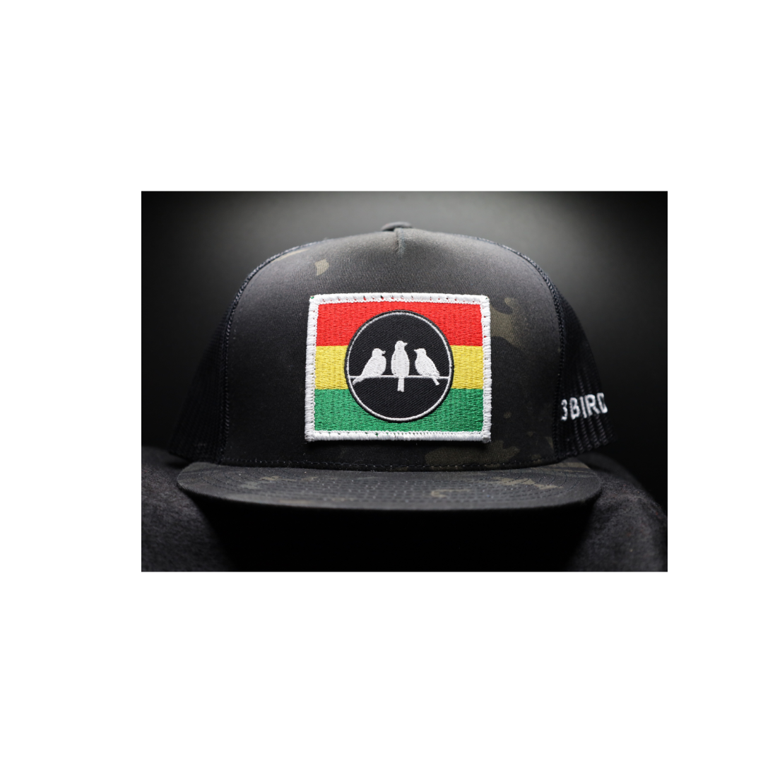 3 Bird Lifestyle Flat Bill Trucker
 •Multicam Black & Black • 3 Bird Rasta Flag Patch