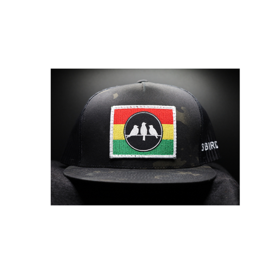 3 Bird Lifestyle Flat Bill Trucker
 •Multicam Black & Black • 3 Bird Rasta Flag Patch