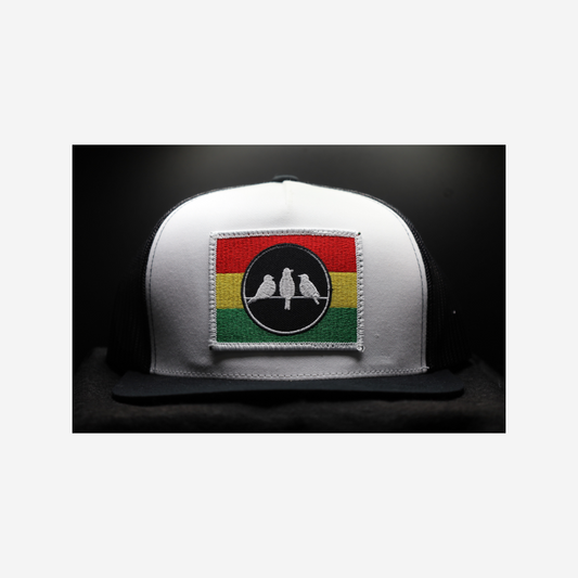 3 Bird Lifestyle Flat Bill Trucker
•Black and White • 3 Bird Rasta Flag Patch