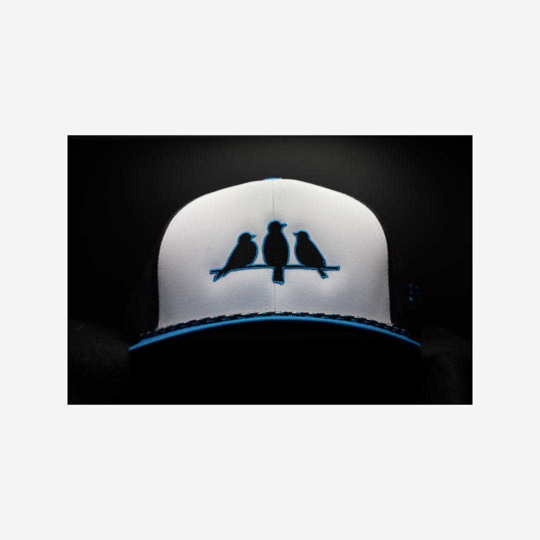 3 Bird Lifestyle Trucker Rope Hat • Black and Blue Birds