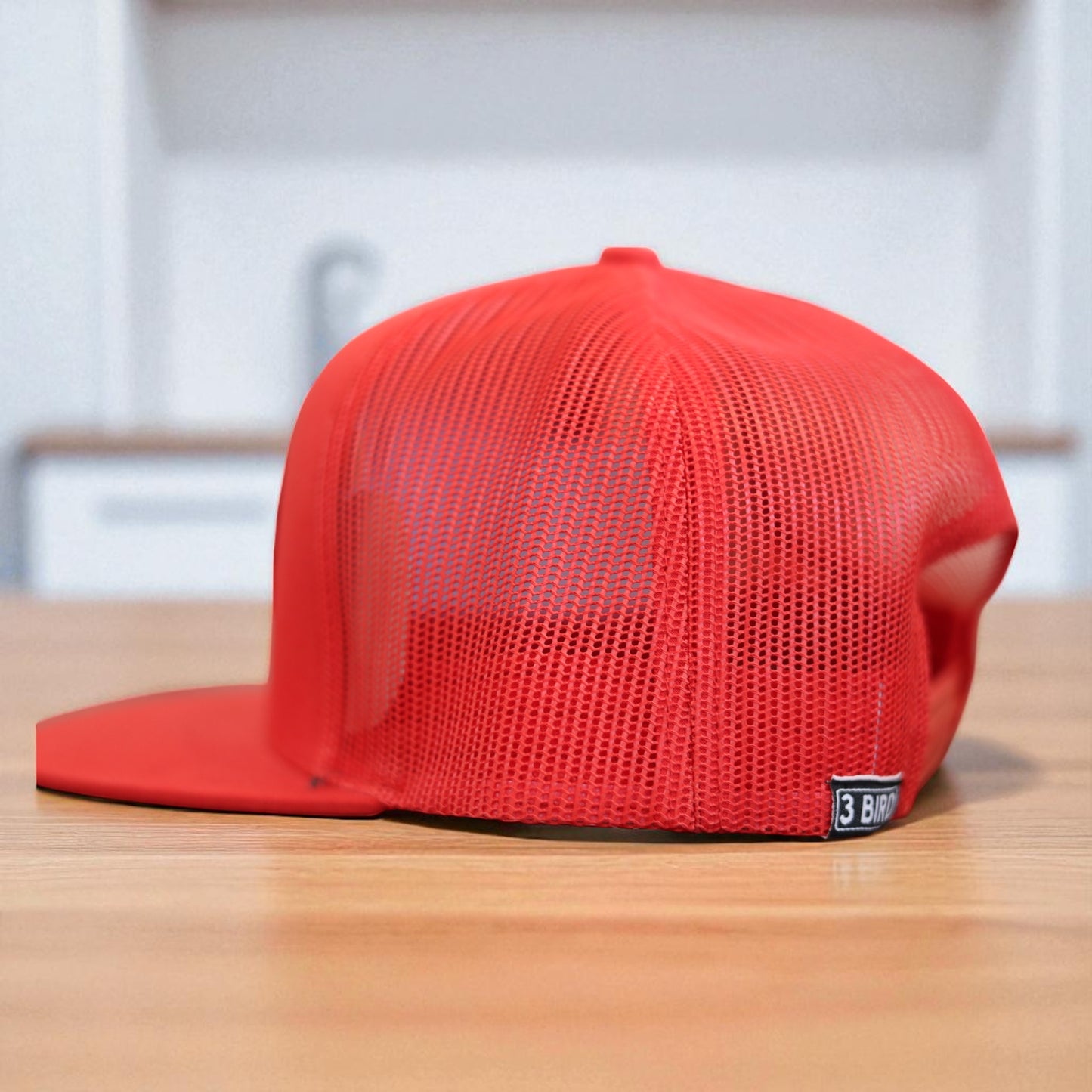 3 Bird Lifestyle Flat Bill Trucker • Red • 3 Birds Only Patch