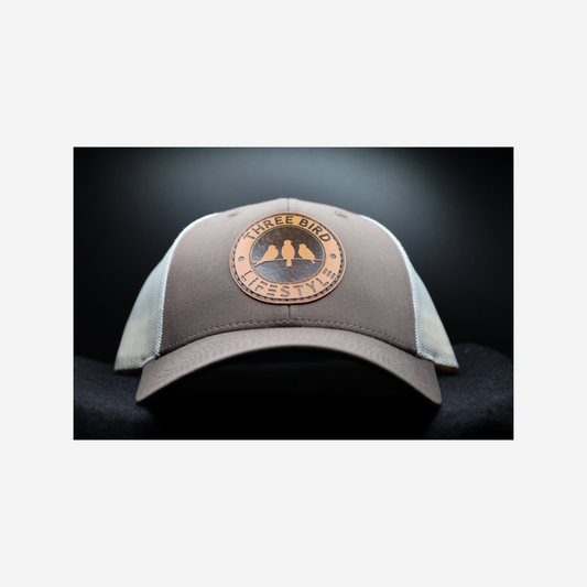 3 Bird Lifestyle Low Profile Trucker Hat • Brown/White • 3 Bird Lifestyle Leather Patch