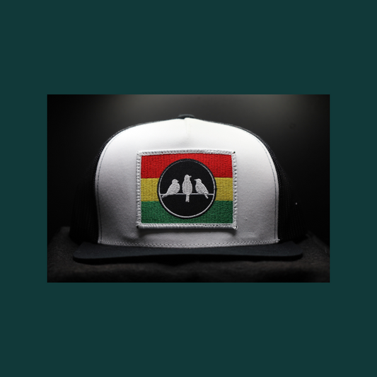 3 Bird Lifestyle Flat Bill Trucker
•Black and White • 3 Bird Rasta Flag Patch