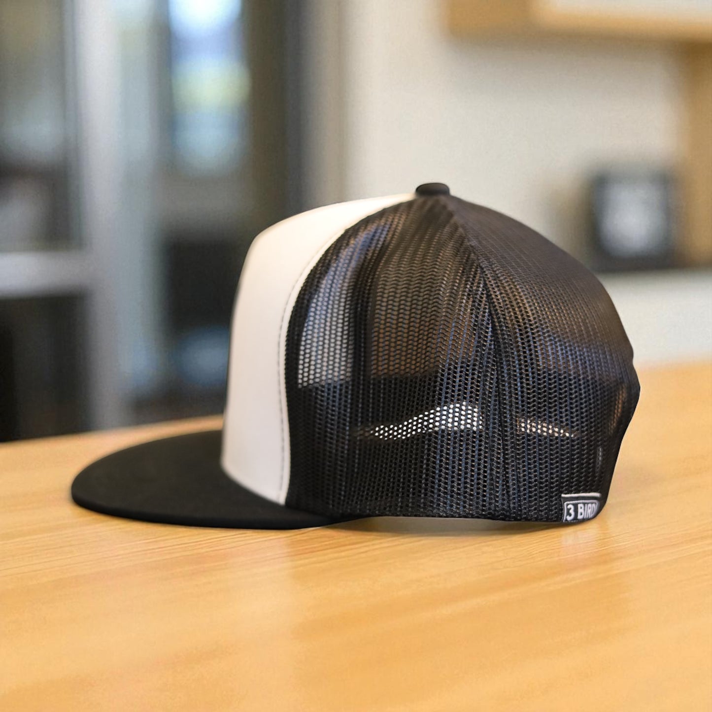 3 Bird Lifestyle Flat Bill Trucker • Black & White • Te Amo (Jamaica) Patch