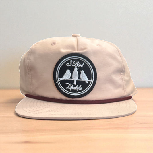 3 Bird Lifestyle Grandpa Rope Hat • Pale Peach with Maroon Rope • 3 Bird Lifestyle Patch