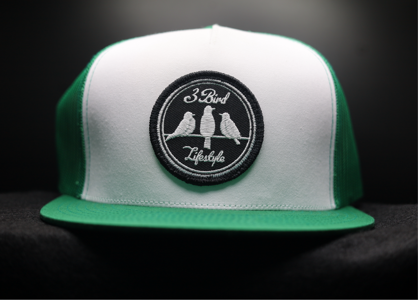 3 Bird Lifestyle Flat Bill Trucker • Green & White• 3 Bird Lifestyle Patch