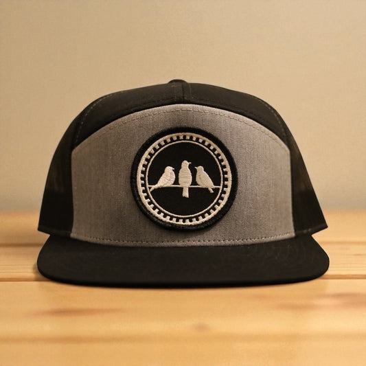 3 Bird Lifestyle Seven-Panel Trucker • Heather Grey & Black • 3 Birds Only Patch