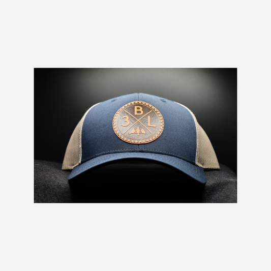 3 Bird Lifestyle Low Profile Trucker Hat • Navy / Khaki • Leather Patch 3BLX