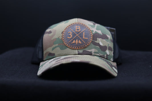 3 Bird Lifestyle Trucker Hat •Multicam Green & Black • Leather Patch 3BLX