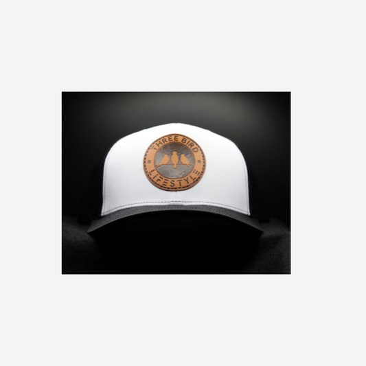 3 Bird Lifestyle Trucker Hat • White / Black • 3 Bird Lifestyle Leather Patch