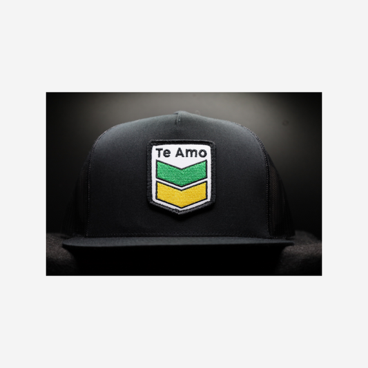 3 Bird Lifestyle Flat Bill Trucker • Black • Te Amo (Jamaica) Patch