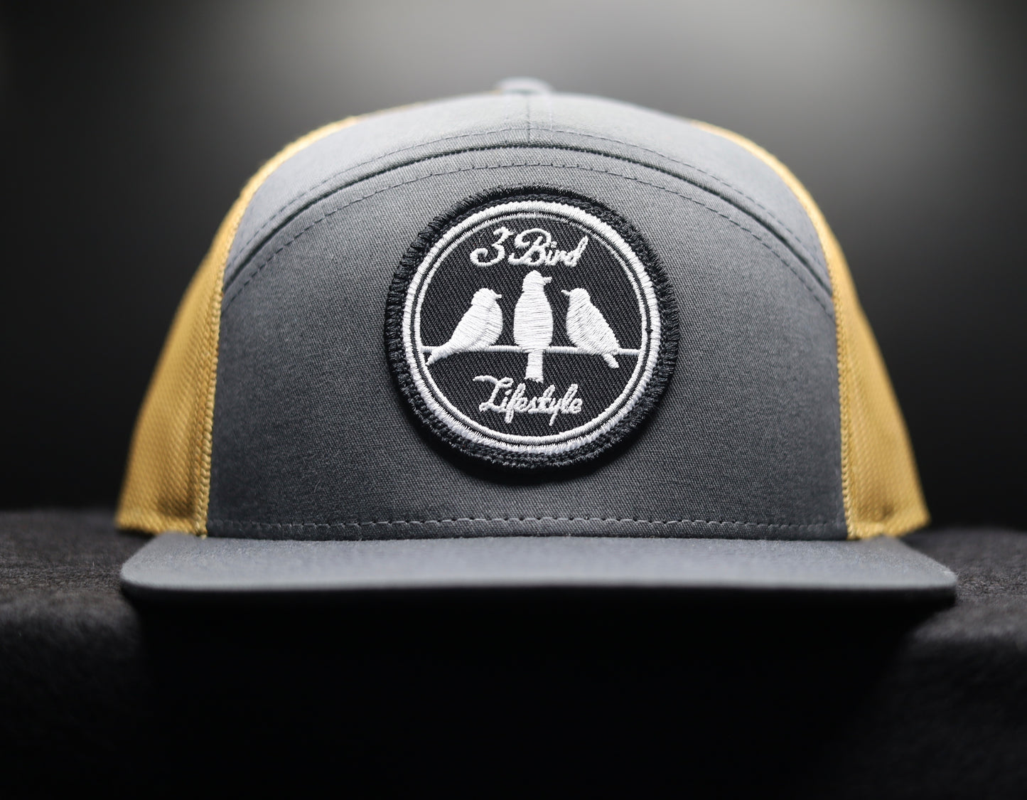 3 Bird Lifestyle Seven-Panel Trucker •Charcoal & Old Gold• 3 Bird Lifestyle Patch