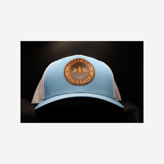 3 Bird Lifestyle Trucker Hat • Carolina Blue • Leather Patch 3 Bird LIfestyle