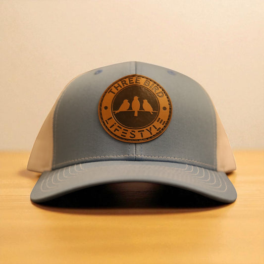 3 Bird Lifestyle Trucker Hat • Carolina Blue • Leather Patch 3 Bird LIfestyle