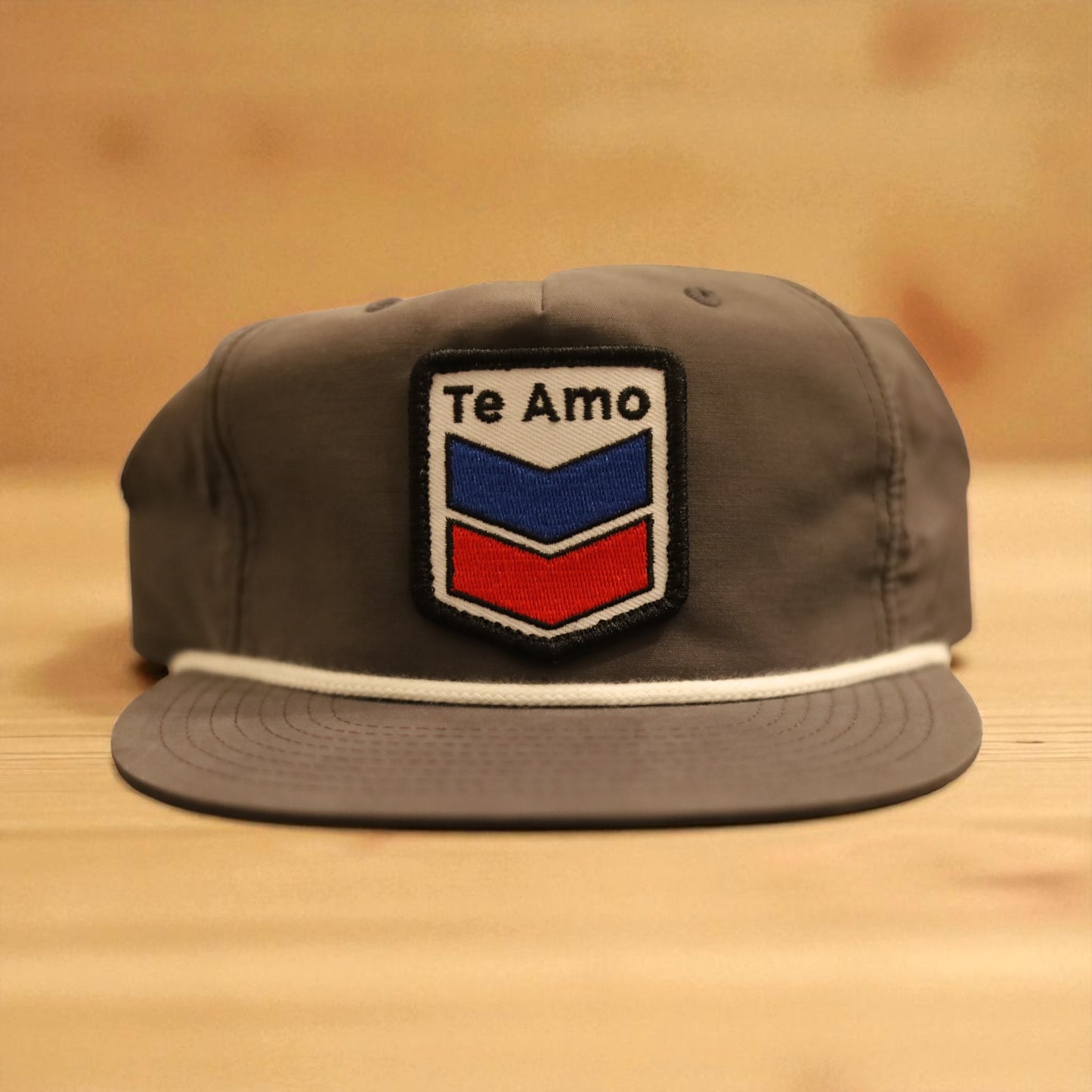 3 Bird Lifestyle Grandpa Rope Hat
 • Grey with White Rope • Te Amo (Blue and Red) Patch