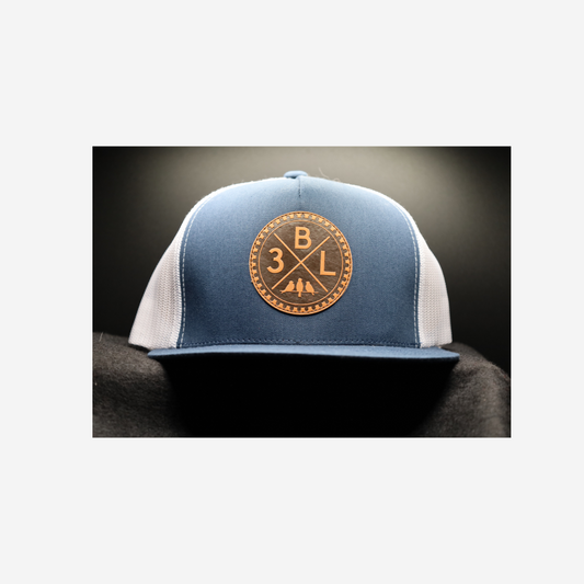 3 Bird Lifestyle Flat Bill Trucker • Navy & White • 3BLX Leather Patch