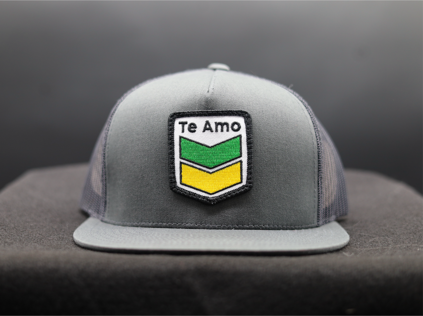 Old School Flat Bill Trucker • Charcoal • Te Amo (Jamaica) Patch