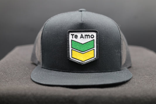 Old School Flat Bill Trucker • Black • Te Amo (Jamaica) Patch