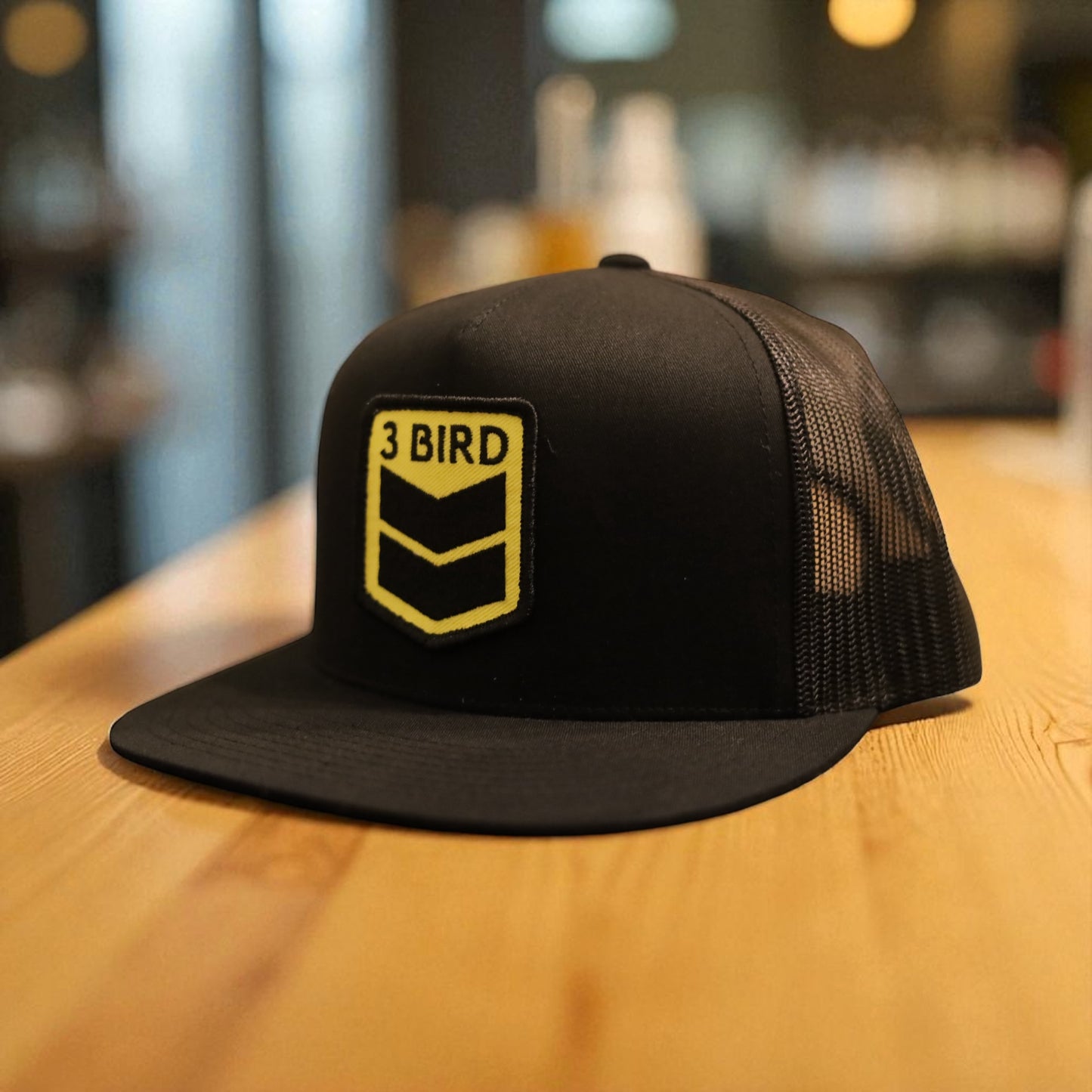 3 Bird Lifestyle Flat Bill Trucker • Black and Black • 3 Bird Patch