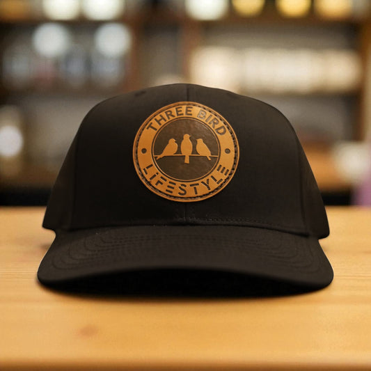 3 Bird Lifestyle Trucker Hat • Black • 3 Bird Lifestyle Leather Patch