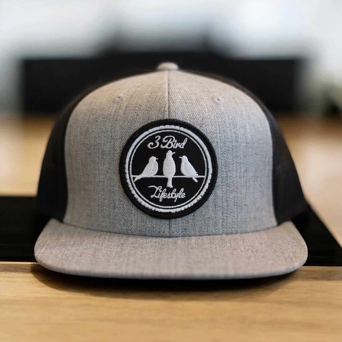 3 Bird Lifestyle Wool Blend Flat Bill Trucker • Heather Grey & Black • 3 Bird Lifestyle Patch