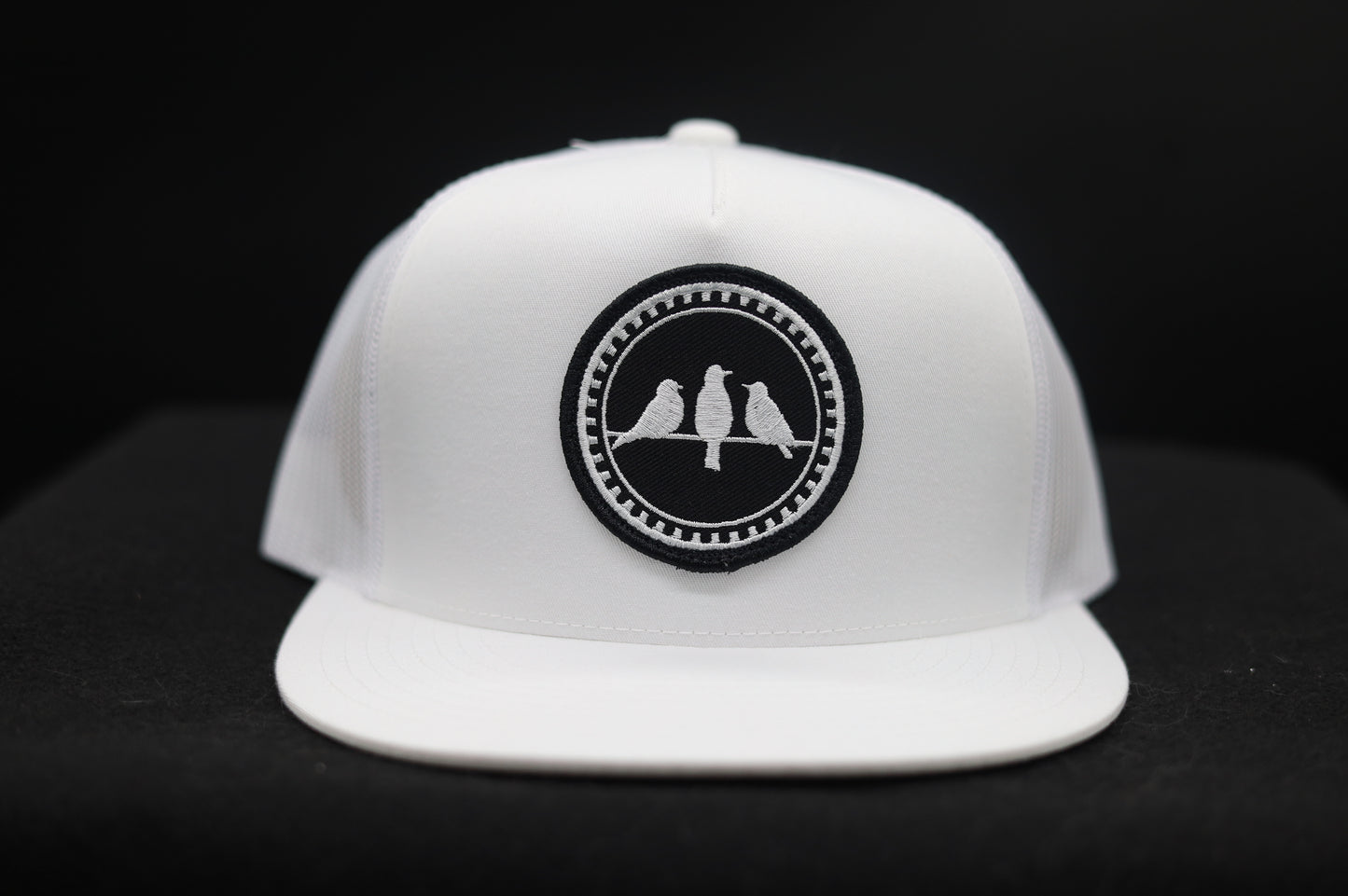 Old School Flat Bill Trucker • White • 3 Birds Only Patch