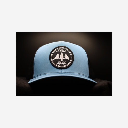 3 Bird Lifestyle Trucker Hat • Columbia Blue & Black• 3 Bird Lifestyle Patch