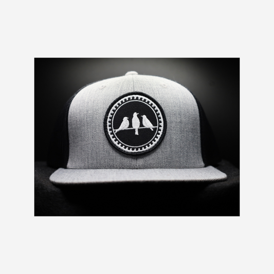 3 Bird Lifestyle Wool Blend Flat Bill Trucker • Heather Grey & Black • 3 Birds Only Patch