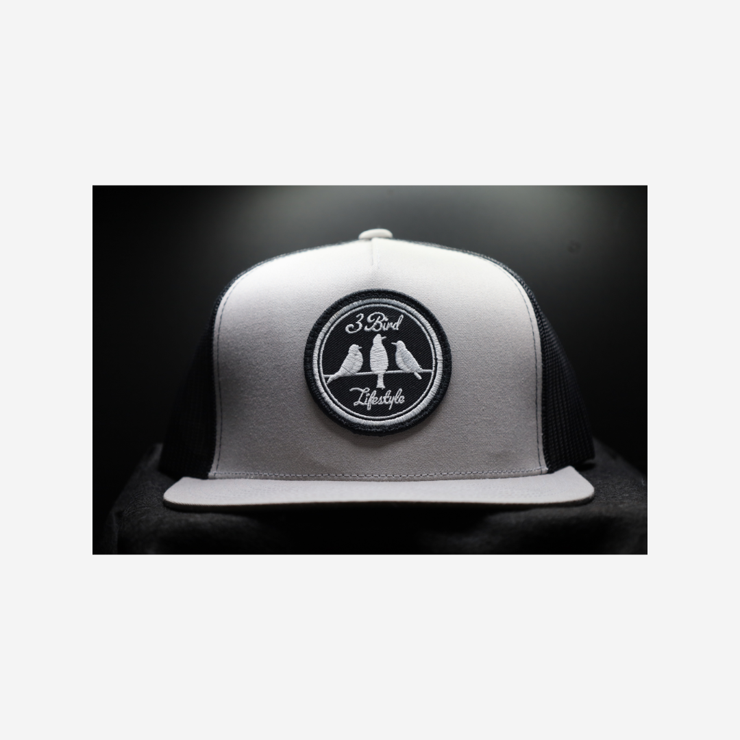 3 Bird Lifestyle Flat Bill Trucker • Silver & Black • 3 Bird Lifestyle Patch