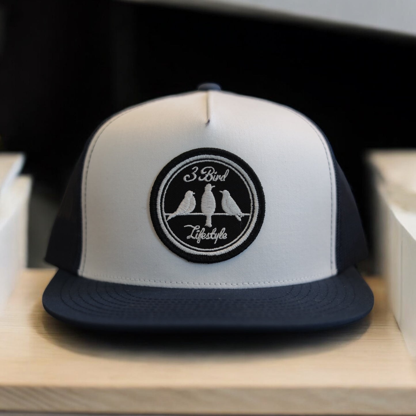 3 Bird Lifestyle Flat Bill Trucker • Navy & White• 3 Bird Lifestyle Patch